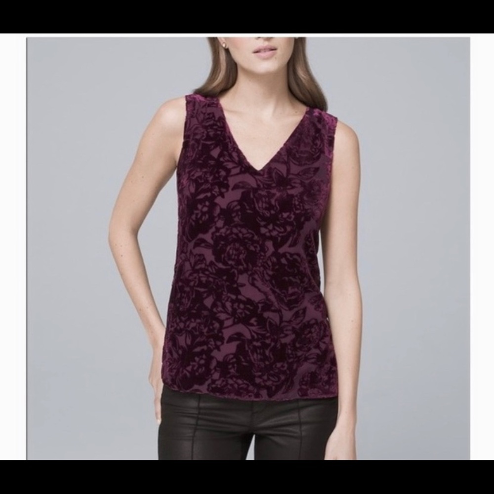 WHITE HOUSE BLACK MARKET Purple Velvet Top size 2 floral print feminine